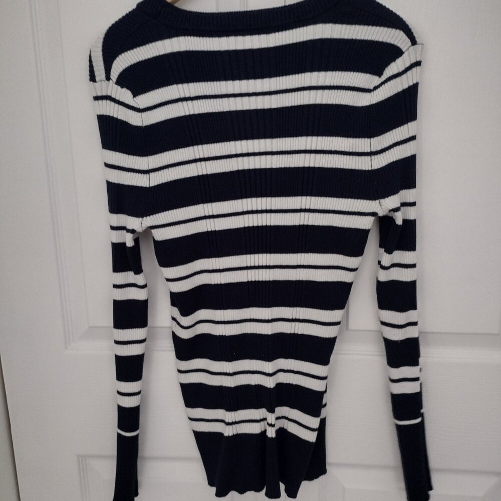 Hooked Up by IOI XL Navy White Striped Ribbed Knit Sweater NWOT Long Sleeve Top - Picture 4 of 8